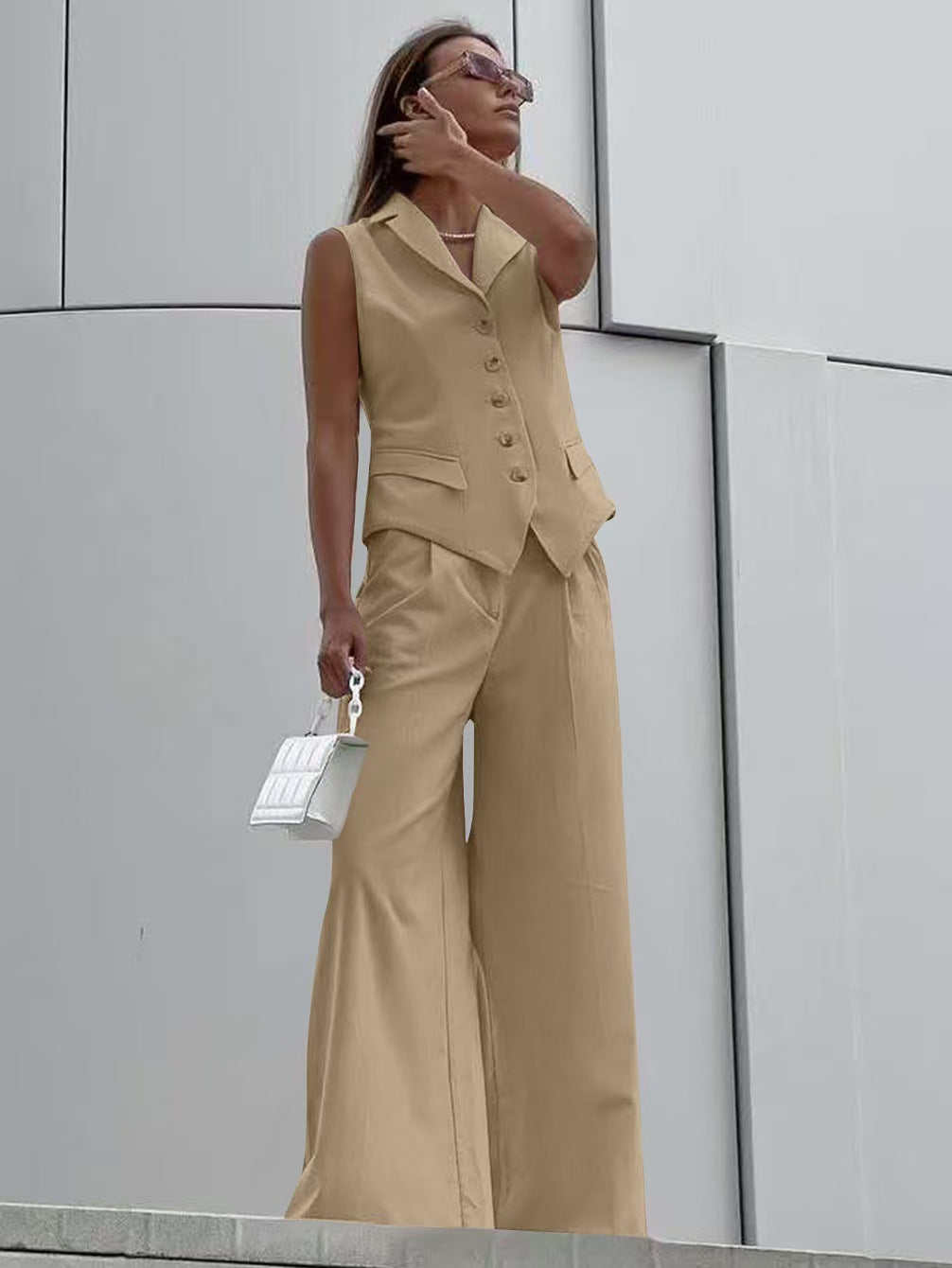 Dame jumpsuit med ærmeløs blazer og vide bukser Stilla