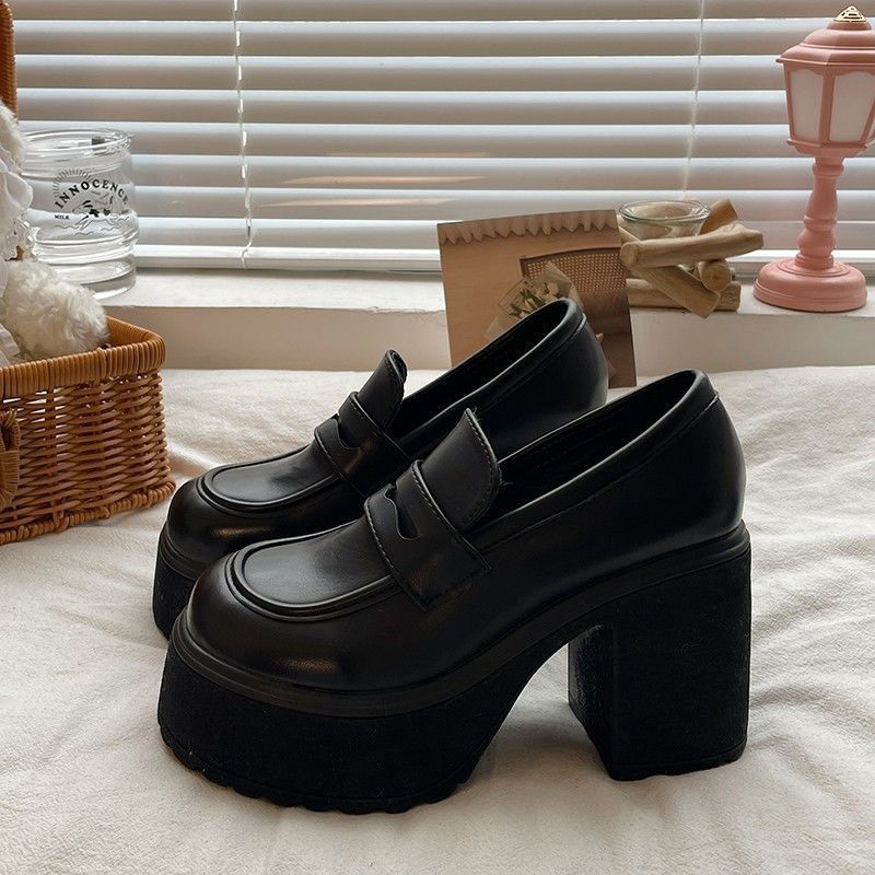 Dame Chunky Loafers med høj platform-blokhæl og dekorative remme Stilla