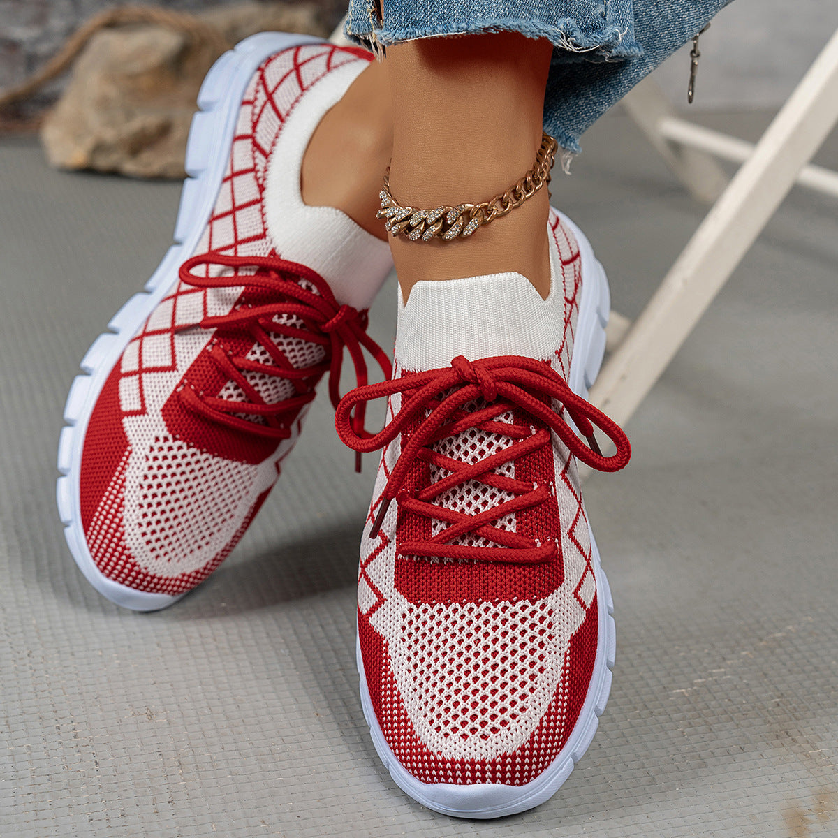 Dame Sporty Sneakers med åndbar netstruktur og skridsikker sålekonstruktion Stilla