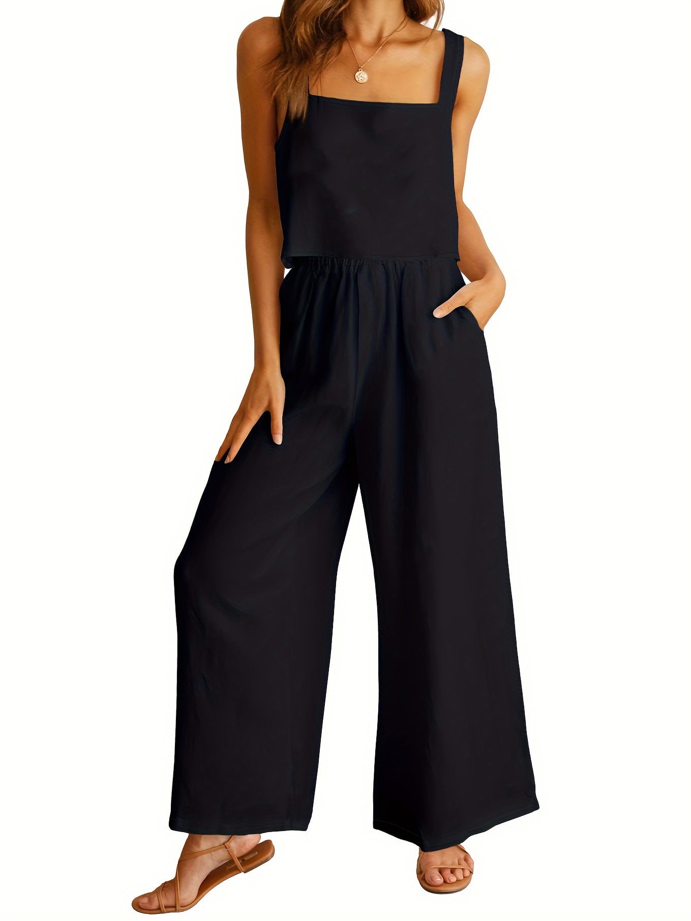Dame-jumpsuit med bredt ben og justerbare stropper Stilla