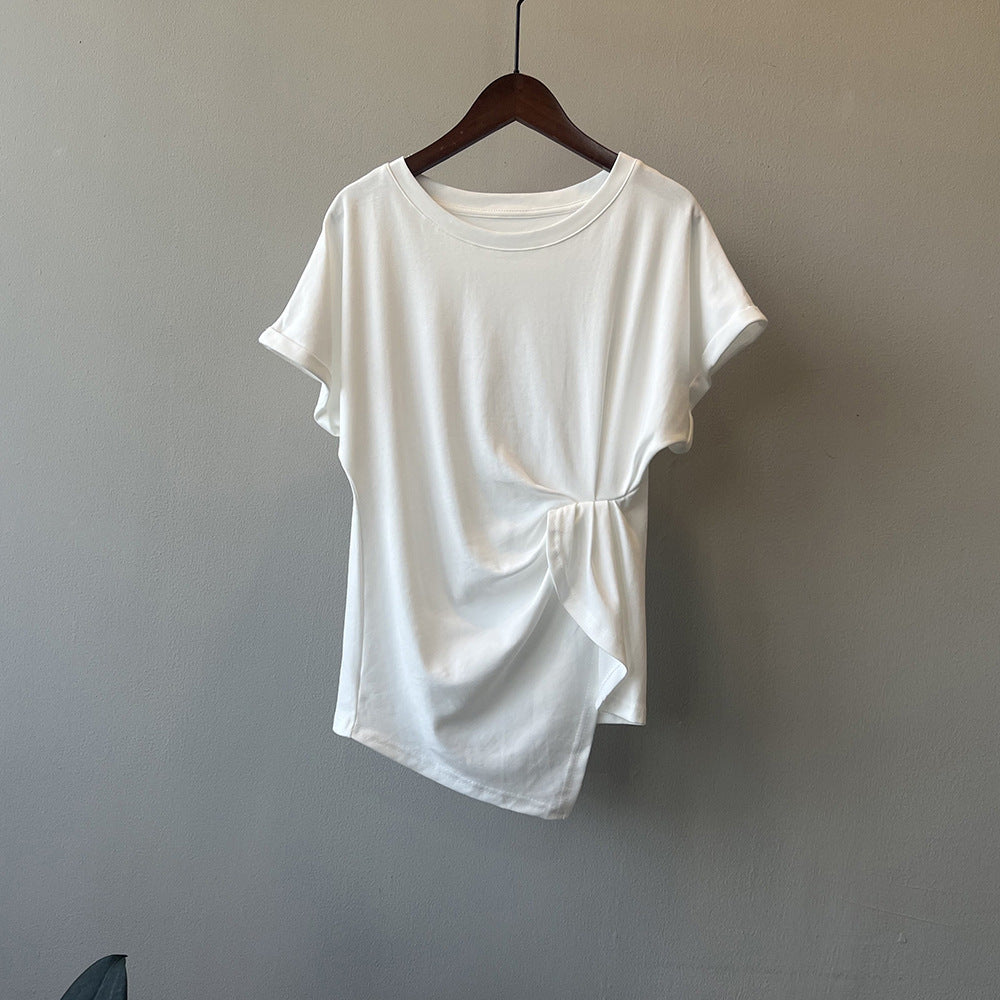 Dame afslappet knude t-shirt lavet af kvalitets bomuld med rullet ærme Stilla