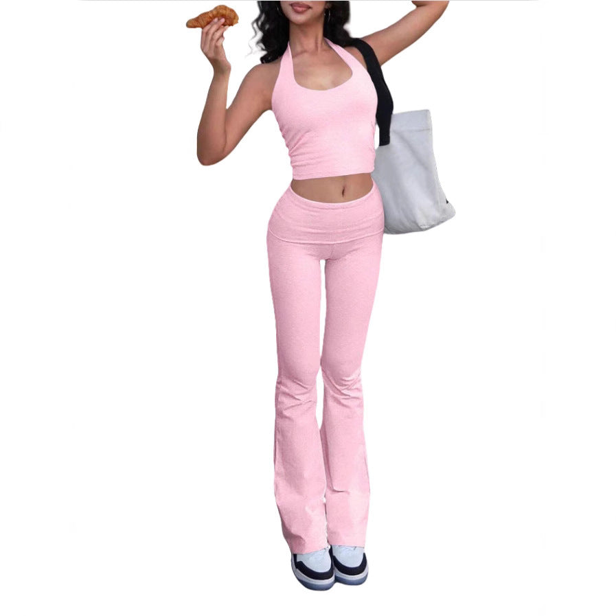 Dame Sporty To-delt Sæt med flared Leggings og Crop Top Stilla