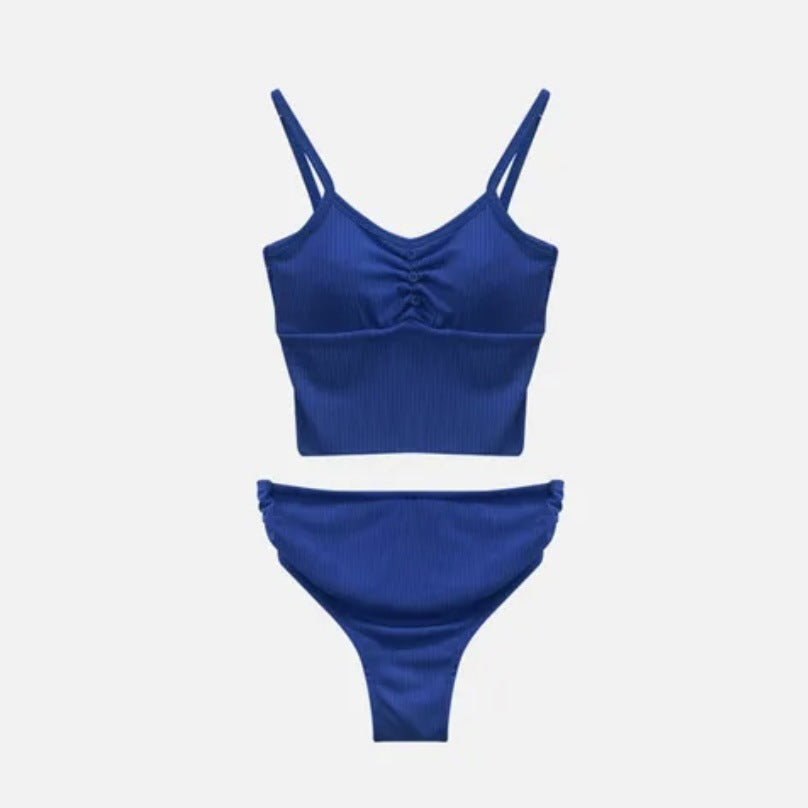 Dame sporty cropped bikini-sæt med rynk og højt trusser Stilla