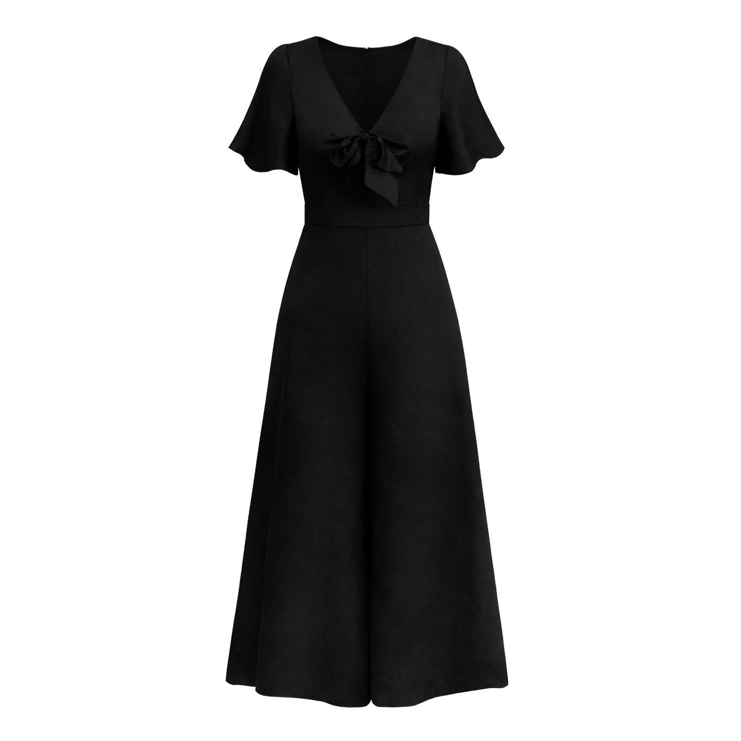 Stilla | Kortærmet Bred Ben Afslappet V-hals Jumpsuit