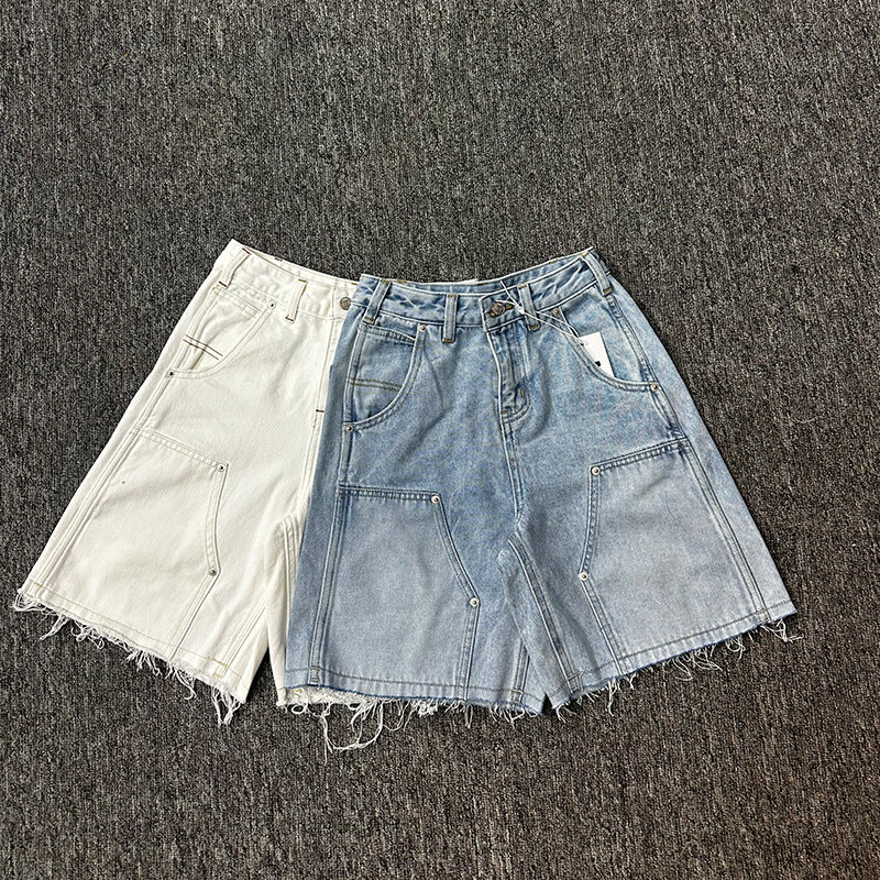 Dame flared jeans shorts med alsidige lommer Stilla