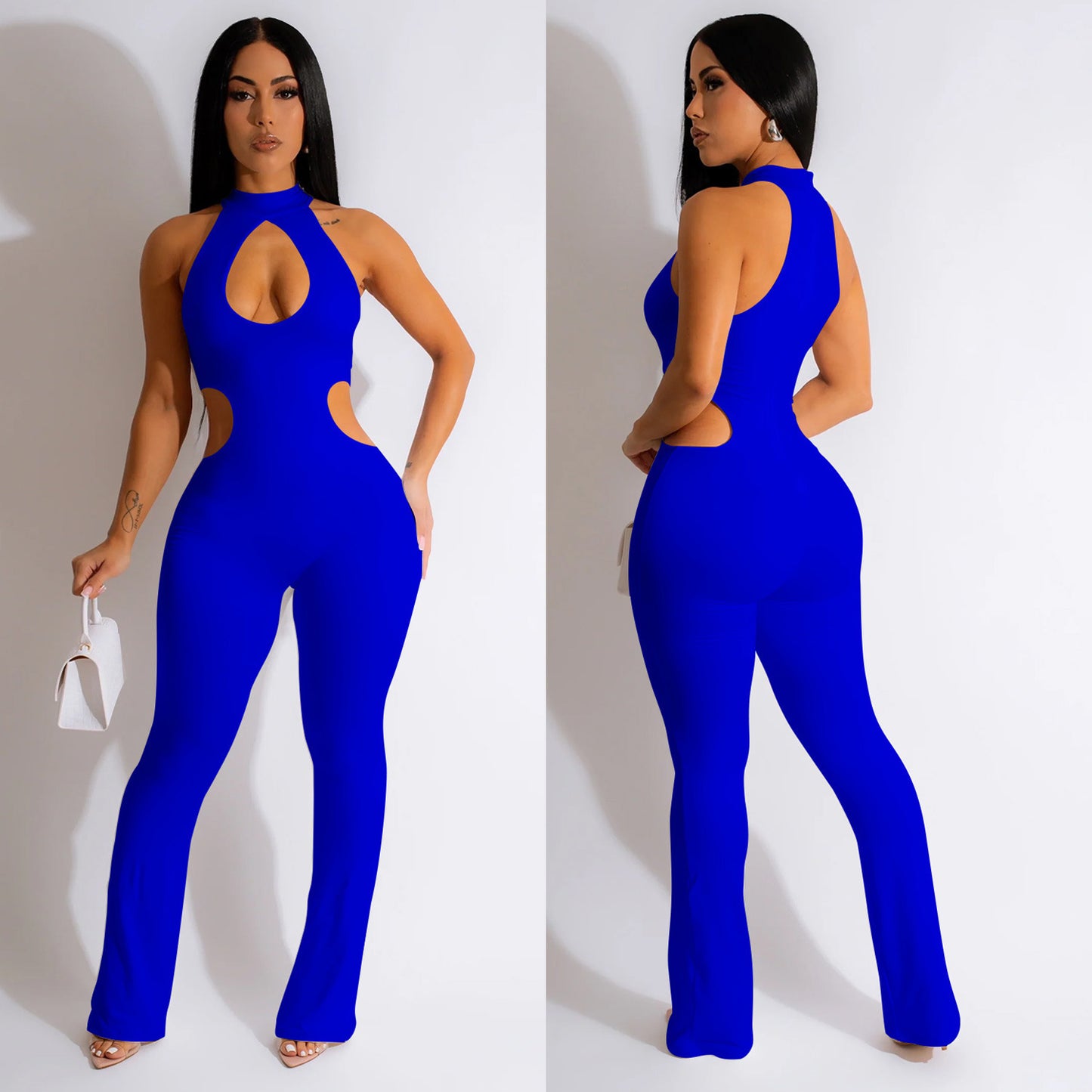 Dame Figurtilpasset Cut-Out Jumpsuit med høj krave og sideløbende udskæringer Stilla