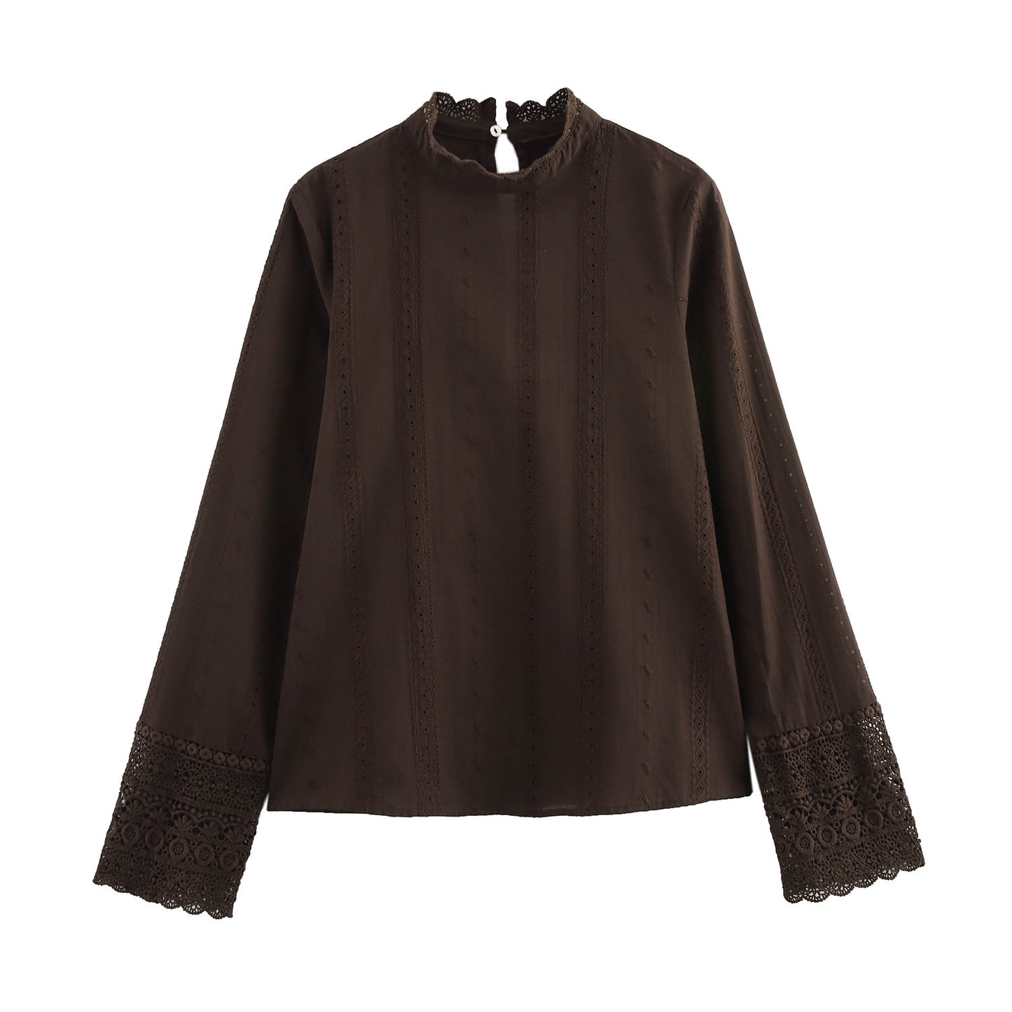 Dame Elegant Højkravebluse med broderede manchetter Stilla