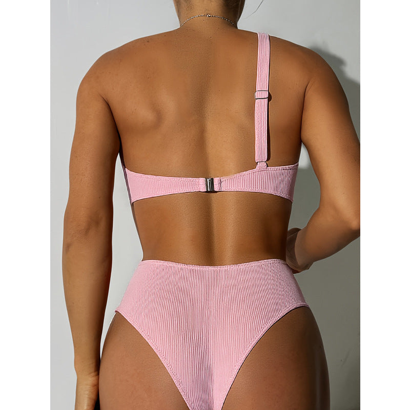 Dame højtaljede bikini-sæt med asymmetrisk top Stilla