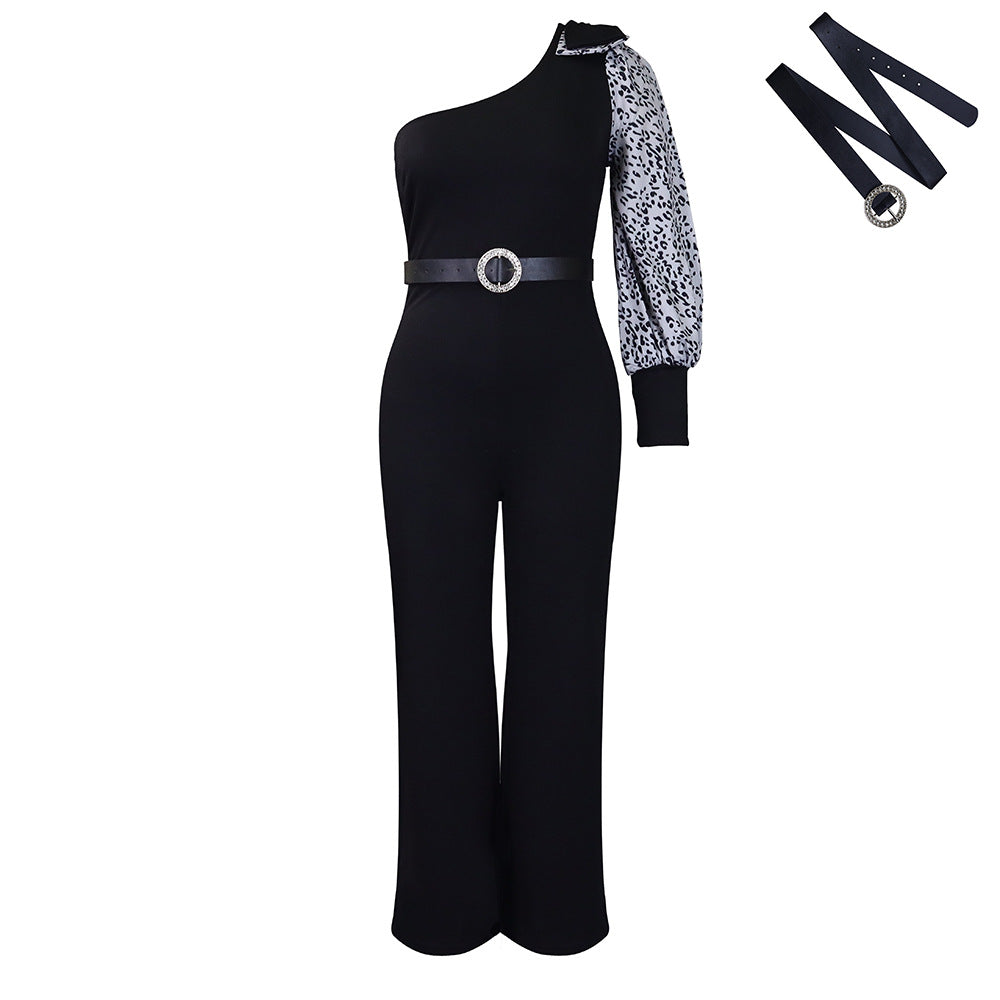 Dame Elegant Jumpsuit med asymmetrisk snit og fashionable puffærmer Stilla