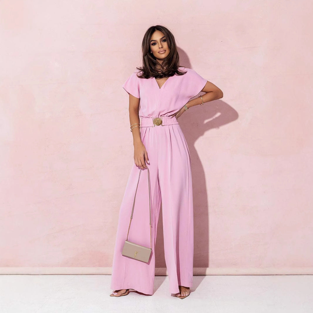 Dame Luftig Jumpsuit med elastisk talje og V-udskæring Stilla
