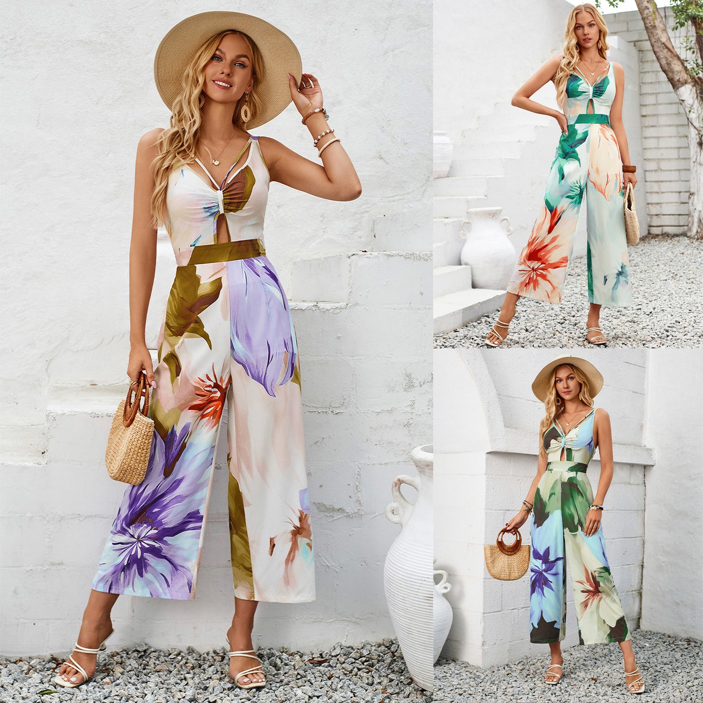 Dame Elegant Sommer-Jumpsuit med floralsk mønster Stilla