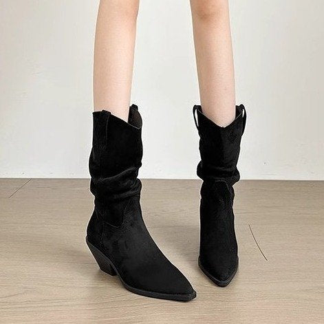 Femme Slouchy SUEDE Ankelstøvler med blokhæl Stilla