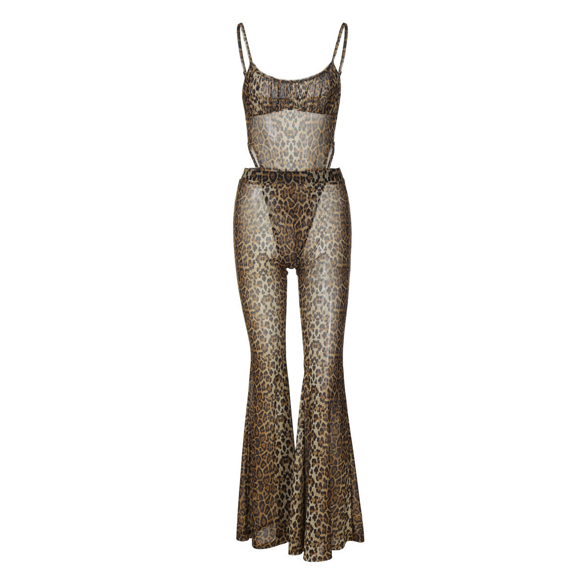 Dame Gennemsigtig Jumpsuit med Leopardsmønster og Flared-snit Stilla