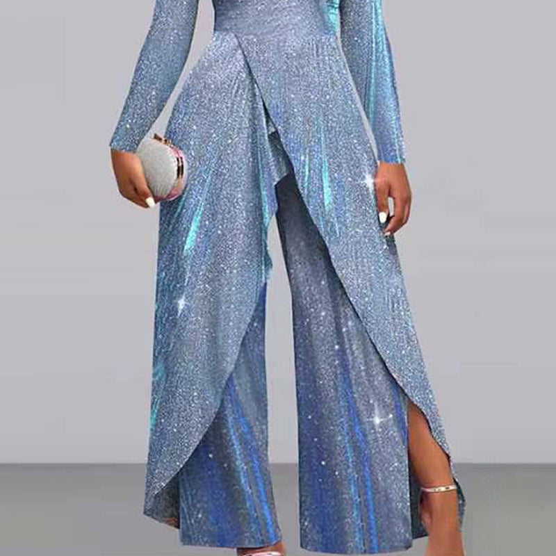 Dame Glamourøst Funktionsjumpsuit med skinnende effekt og elegant design Stilla