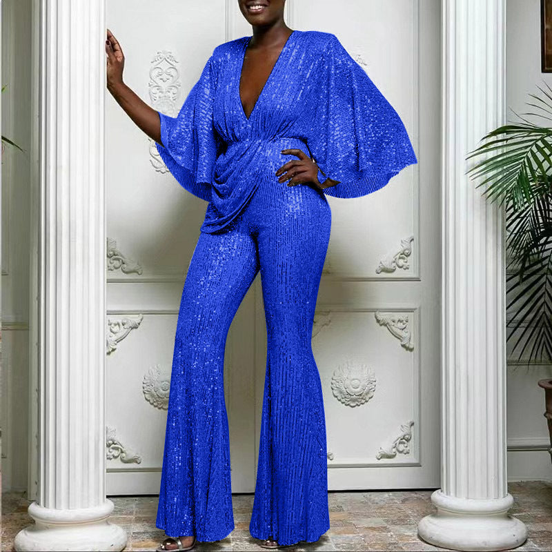 Stilla | Fristende Dyb V Bagløs Lange Bukser Jumpsuit