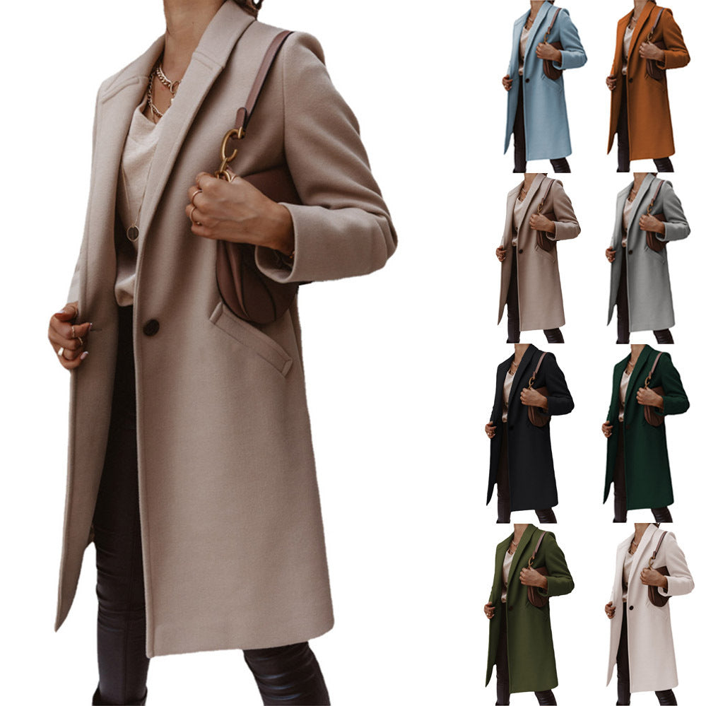 Dame elegant lang blazer med smalt snit og praktiske lommer Stiila