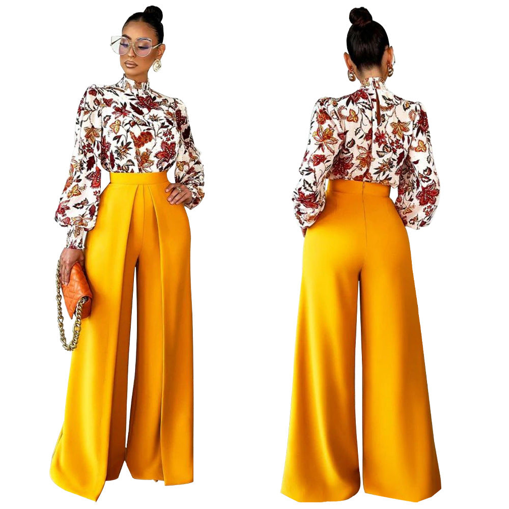Dame elegant bluse med bred buksedragt Stilla