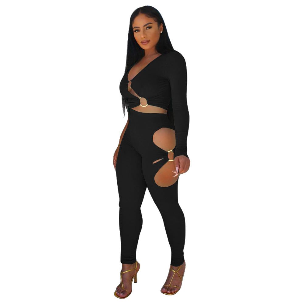 Dame Cut-Out Jumpsuit med glitrende design og lange ærmer Stilla