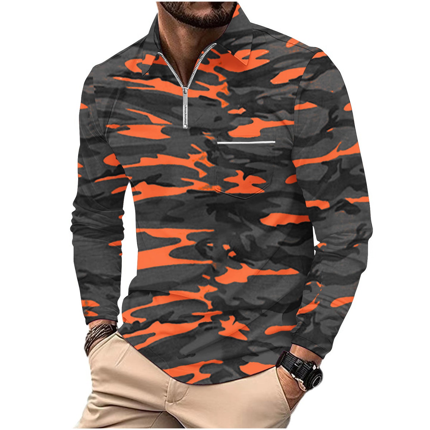 Herre funktionspullover med moderne camouflage-design og høj krave Stilla