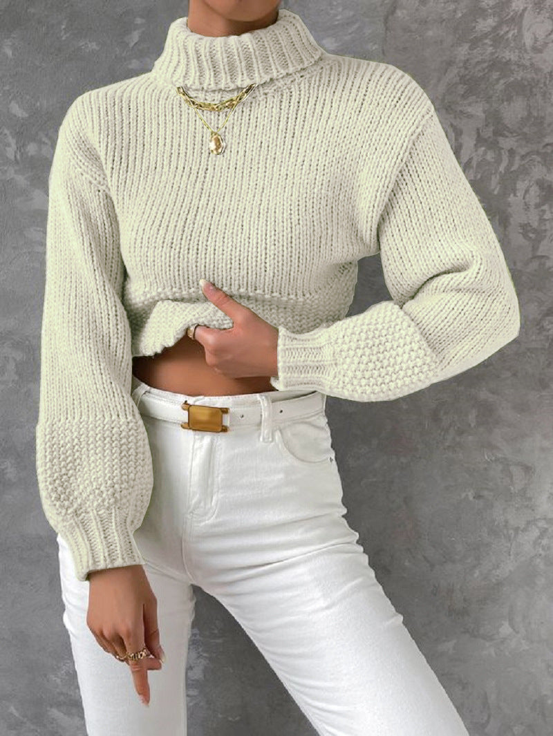 Dame trendy pullover med høj lukket krave og voluminøse ærmer Stilla