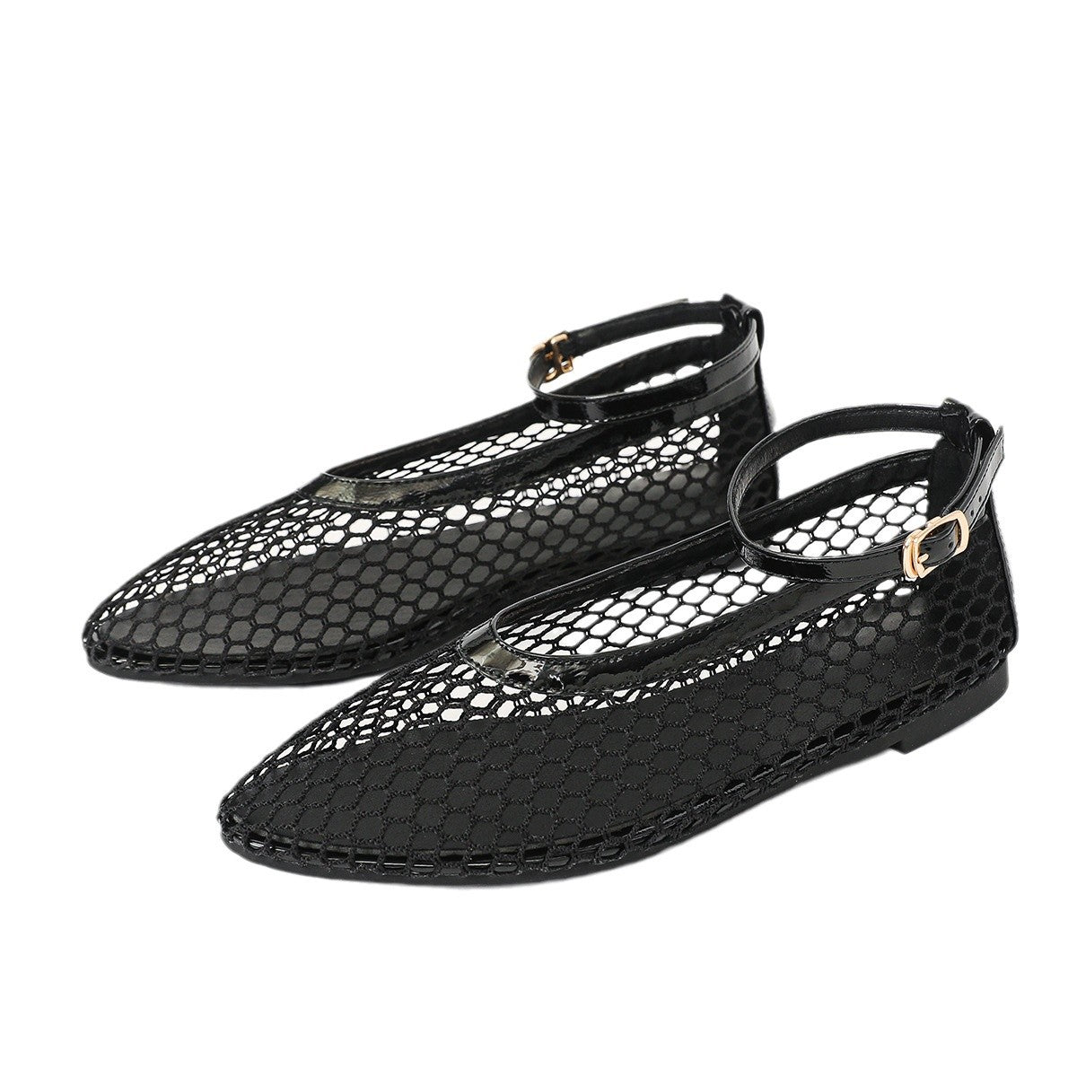 Dame Ballerinas med dekorativt netdesign og rem Stilla