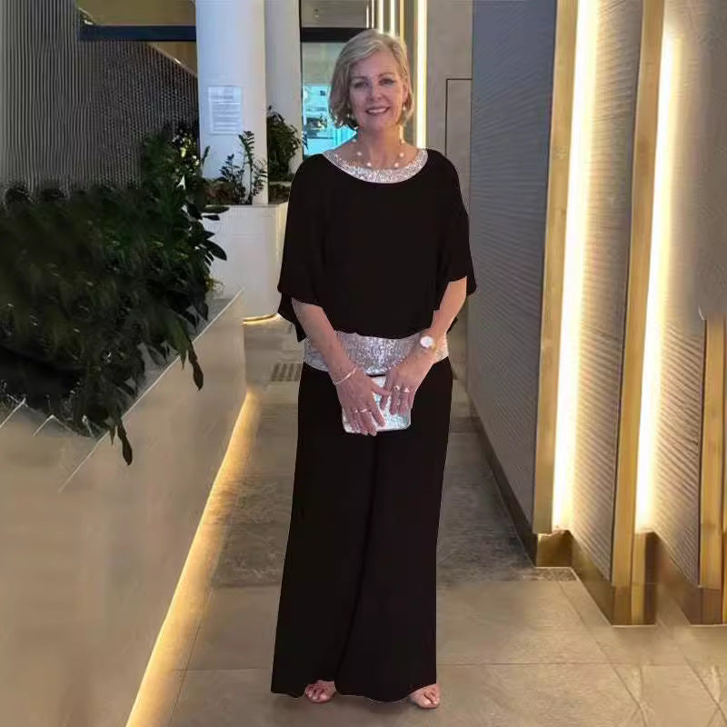 Dame festligt aftenkjole med funklebund og svajende kant Stilla