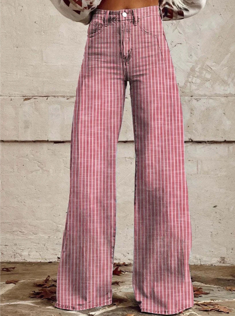 Dame høj talje vidde jeans med modiske striber Stilla