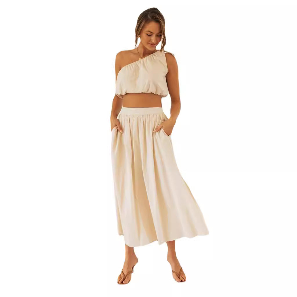 Dame elastisk sæt med asymmetrisk top og bred nederdel Stilla