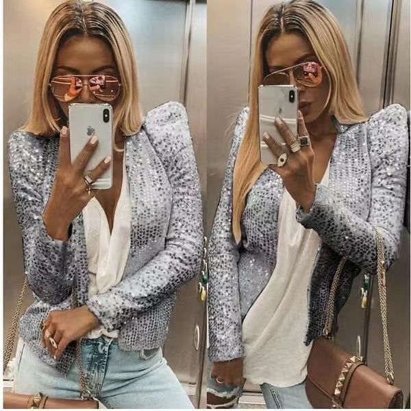 Stilla | Trendy Farve-Block Paillet Kort Casual Jakke