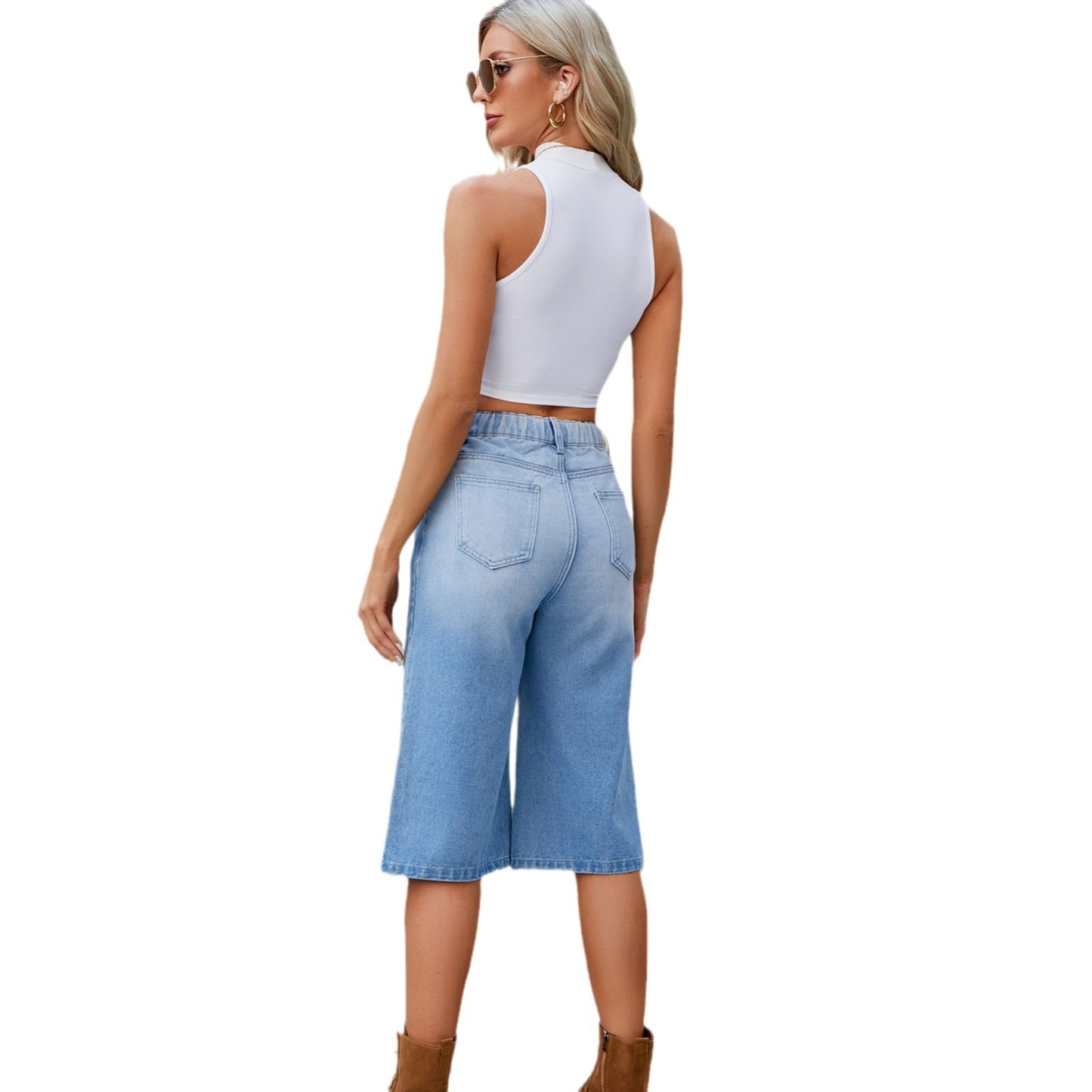 Dame Culotte-jeans i moderne design med høj talje og vide ben Stilla