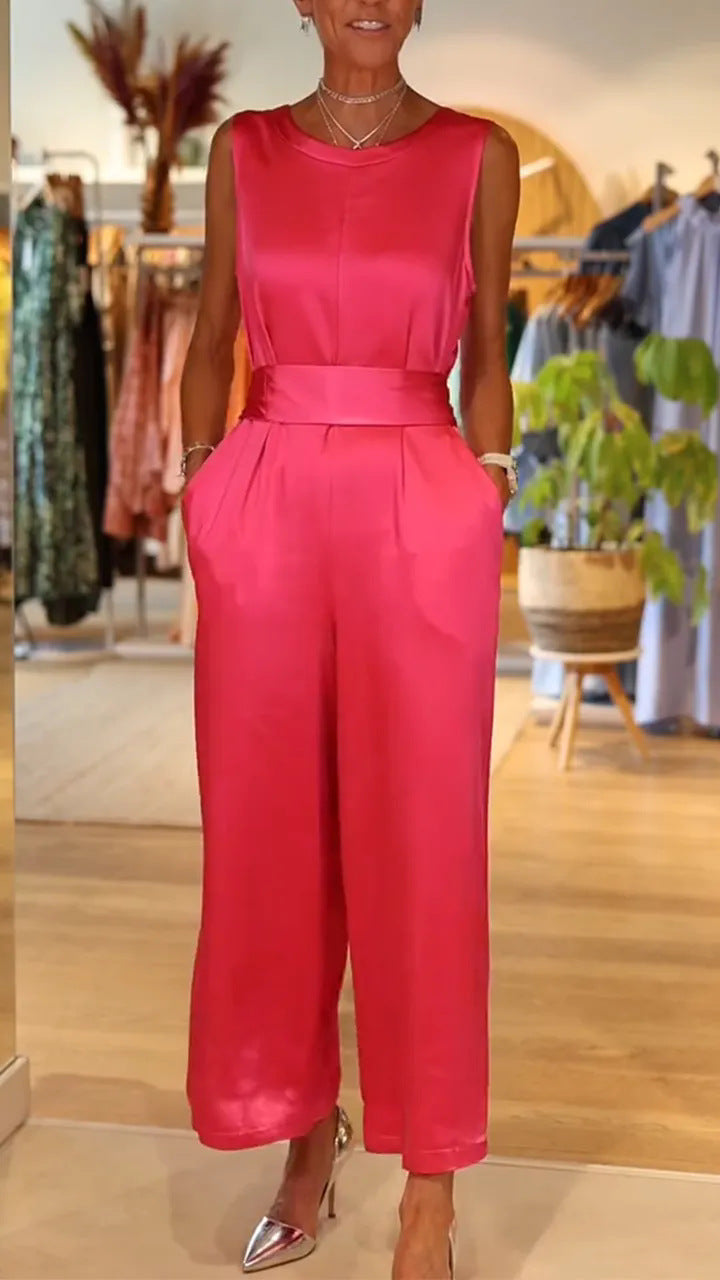 Dame Elegant Jumpsuit med bred ben og høj kvalitet satinoverflade Stilla