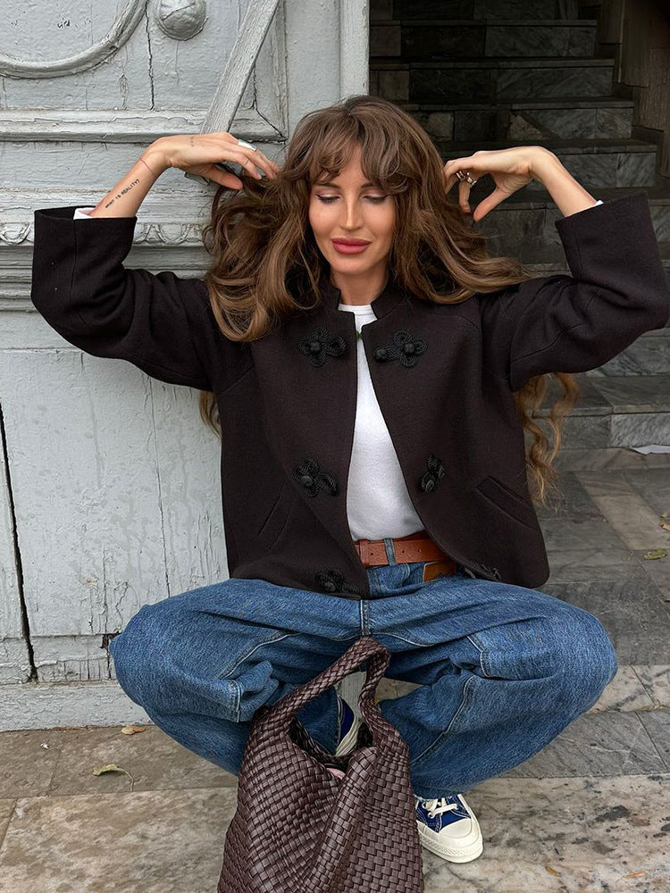 Dame elegant Cabanjakke med dekorativ knaplukning Stilla