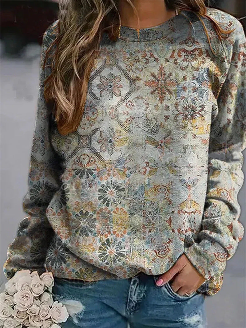 Stilla | Crew Neck Blomstret Langærmet Sweatshirt