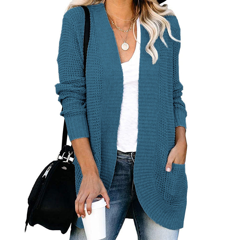 Dame casual strikcardigan med lommer og åben front Stilla