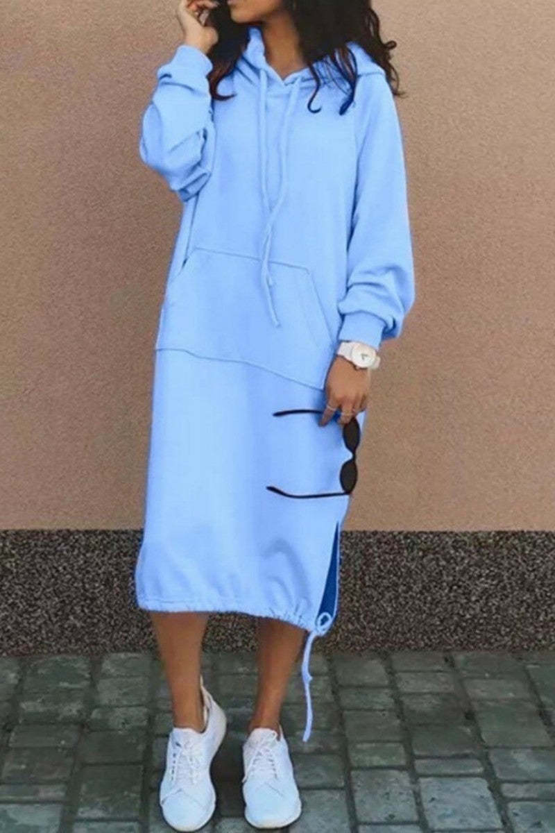 Dame Casual Hoodie Kjole med justerbar snøre-bund Stilla