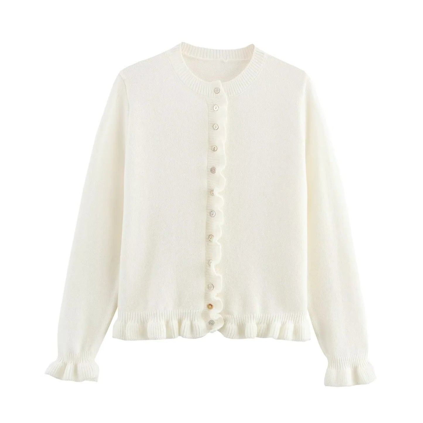 Femme Rüschensaum Knaplukning Cardigan Stilla