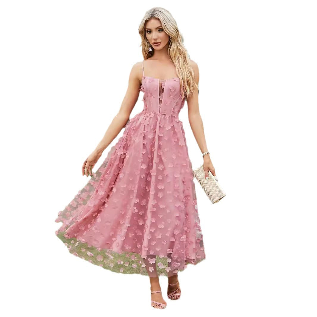 Dame A-linjekjole med blomster 3D-design og dyb udskæring Stilla