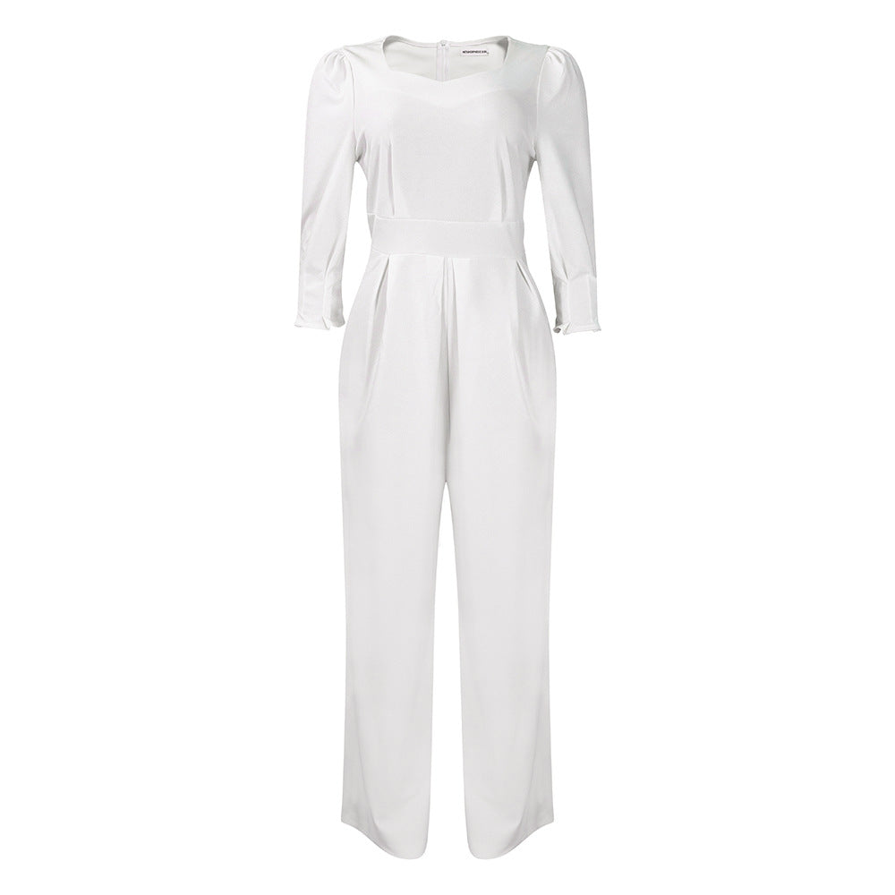 Dame Elegant Jumpsuit med lange ærmer og taljering Stilla