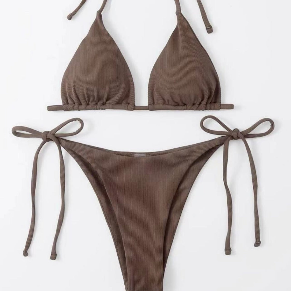 Dame Triangel-Bikini-Sæt med justerbare bindebånd og ribbet design Stilla