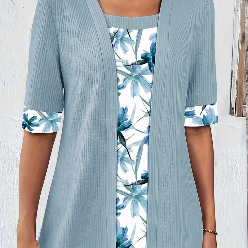 Dame afslappet cardigan med blomstret foer og 3/4-ærmer Stilla