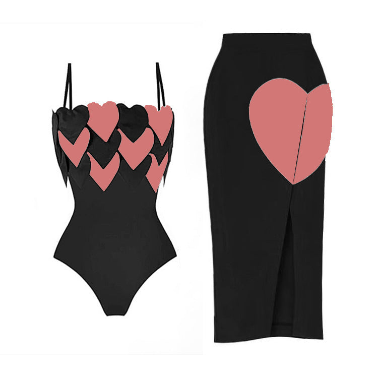 Dame bikini sæt med hjerteformede detaljer og højt skåret nederdel Stilla