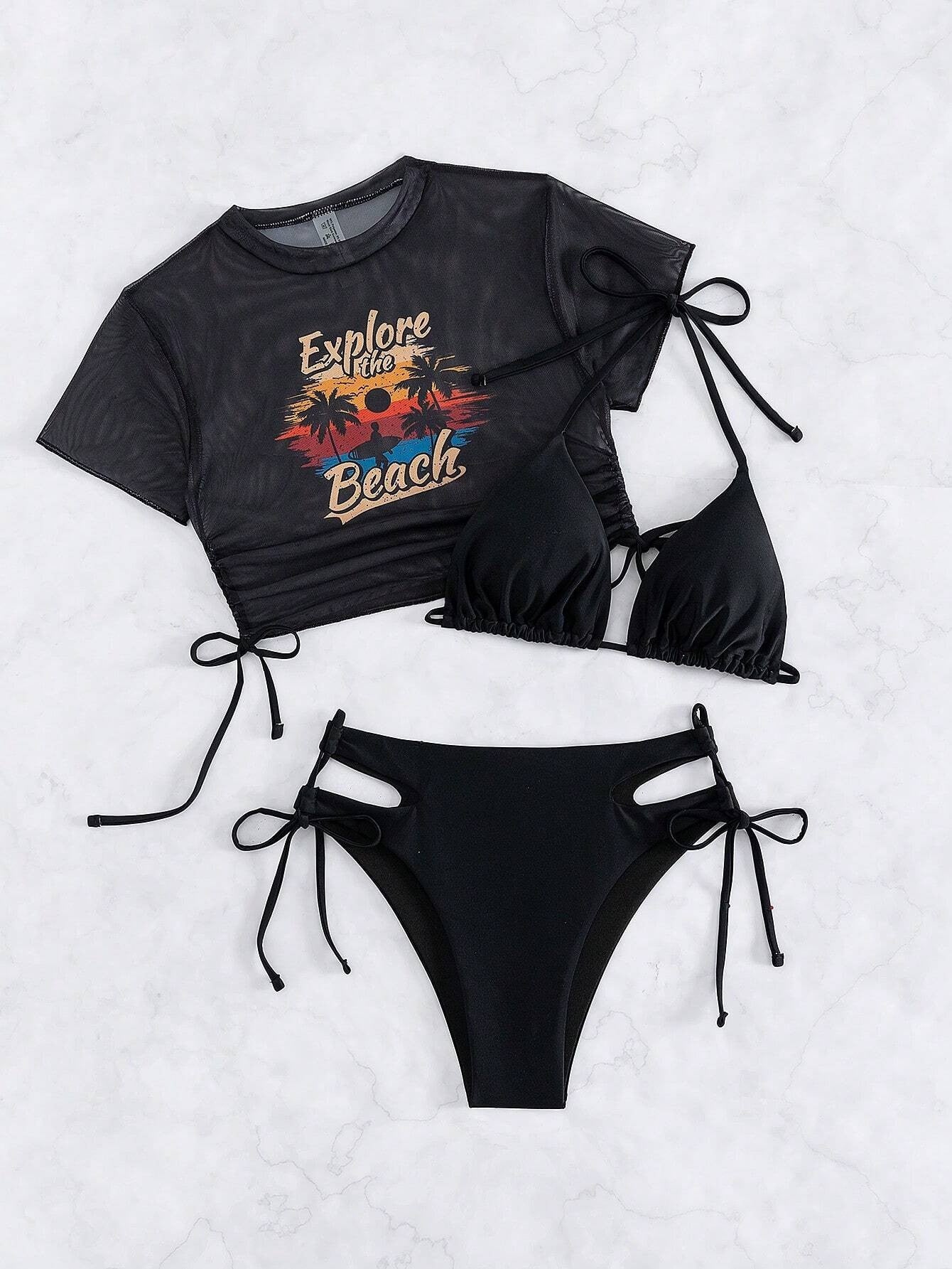 Kvinder Cut-Out Bundet Crop Top og Bikini Sæt Stilla