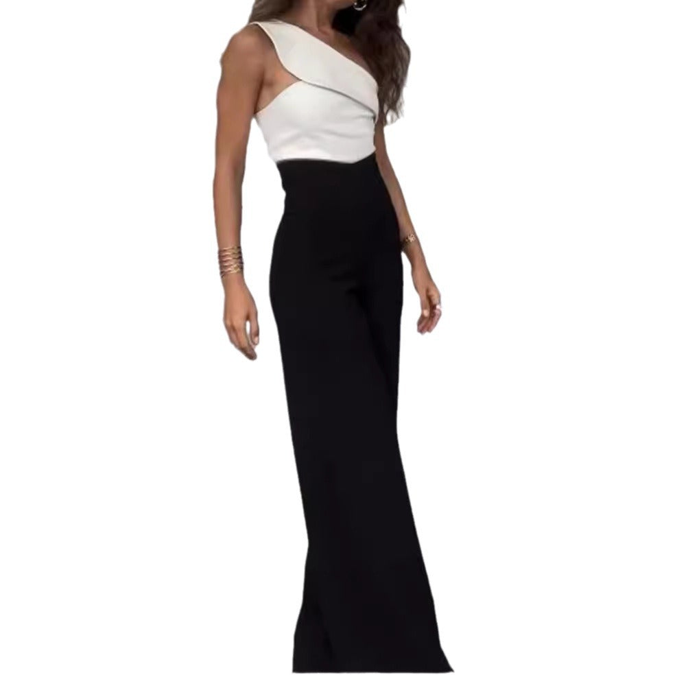 Dame Elegant Jumpsuit med asymmetrisk udskæring og bredt ben Stilla