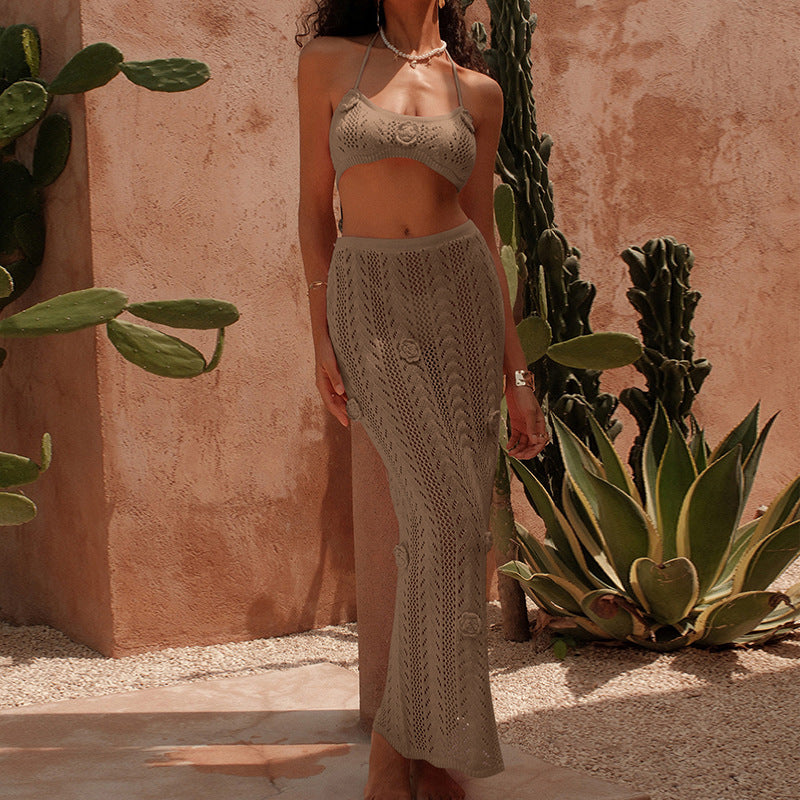 Dame Hæklet-Bikini-Sæt med lang Skirt og feminint Design Stilla