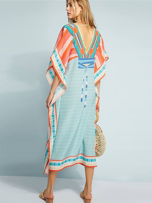 Dame elegant kaftan med geometrisk design og brede ærmer Stilla