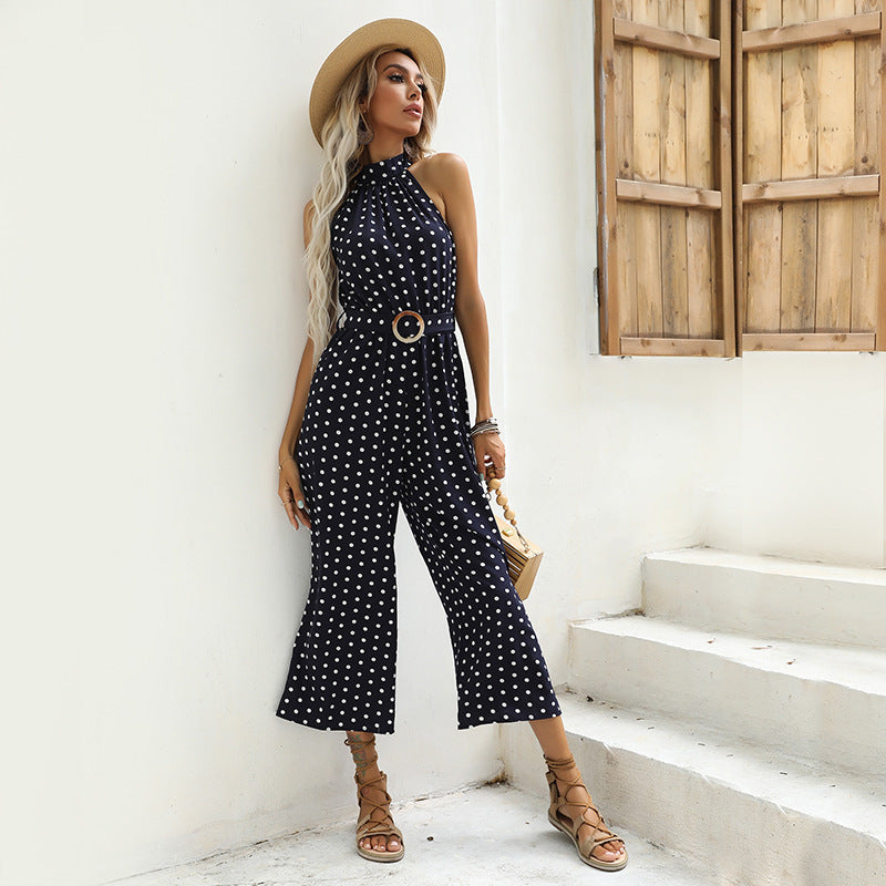 Dame elegant Polka-Dot-Jumpsuit med bælte talje Stilla