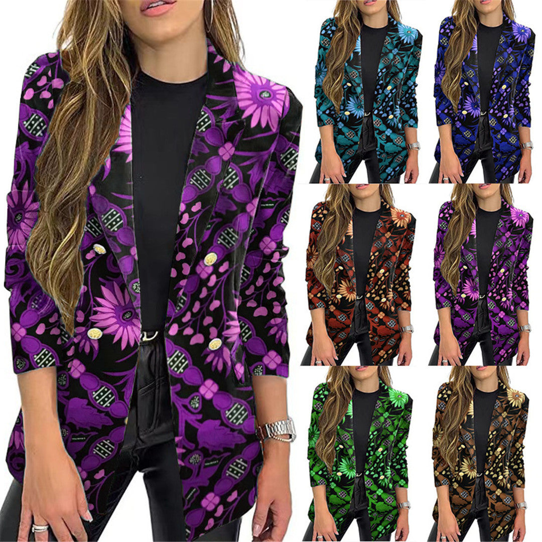 Dame blazer med blomster mønster og elegante knapper Stilla