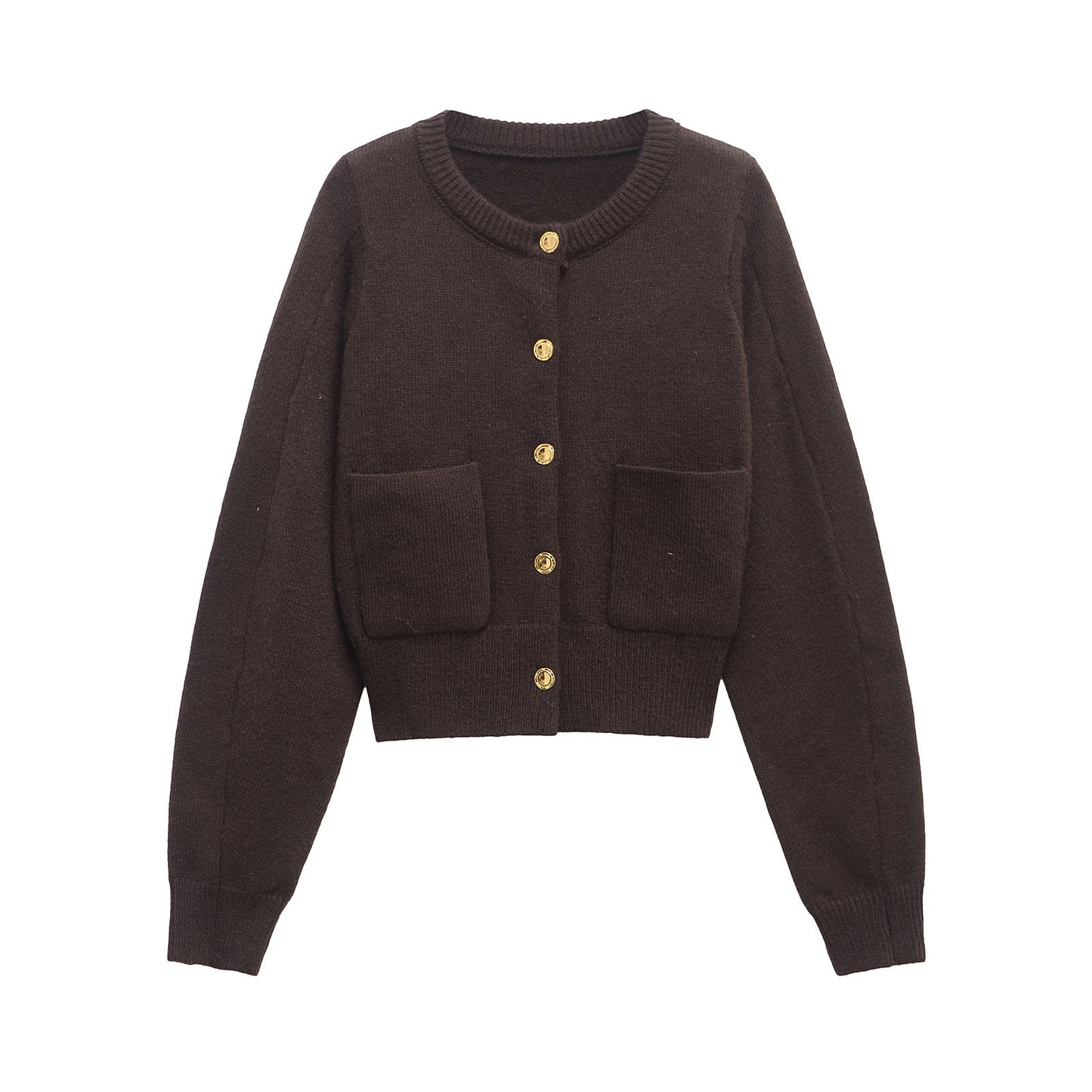 Dame Cropped Strikjakke med Knapdetaljer Stilla