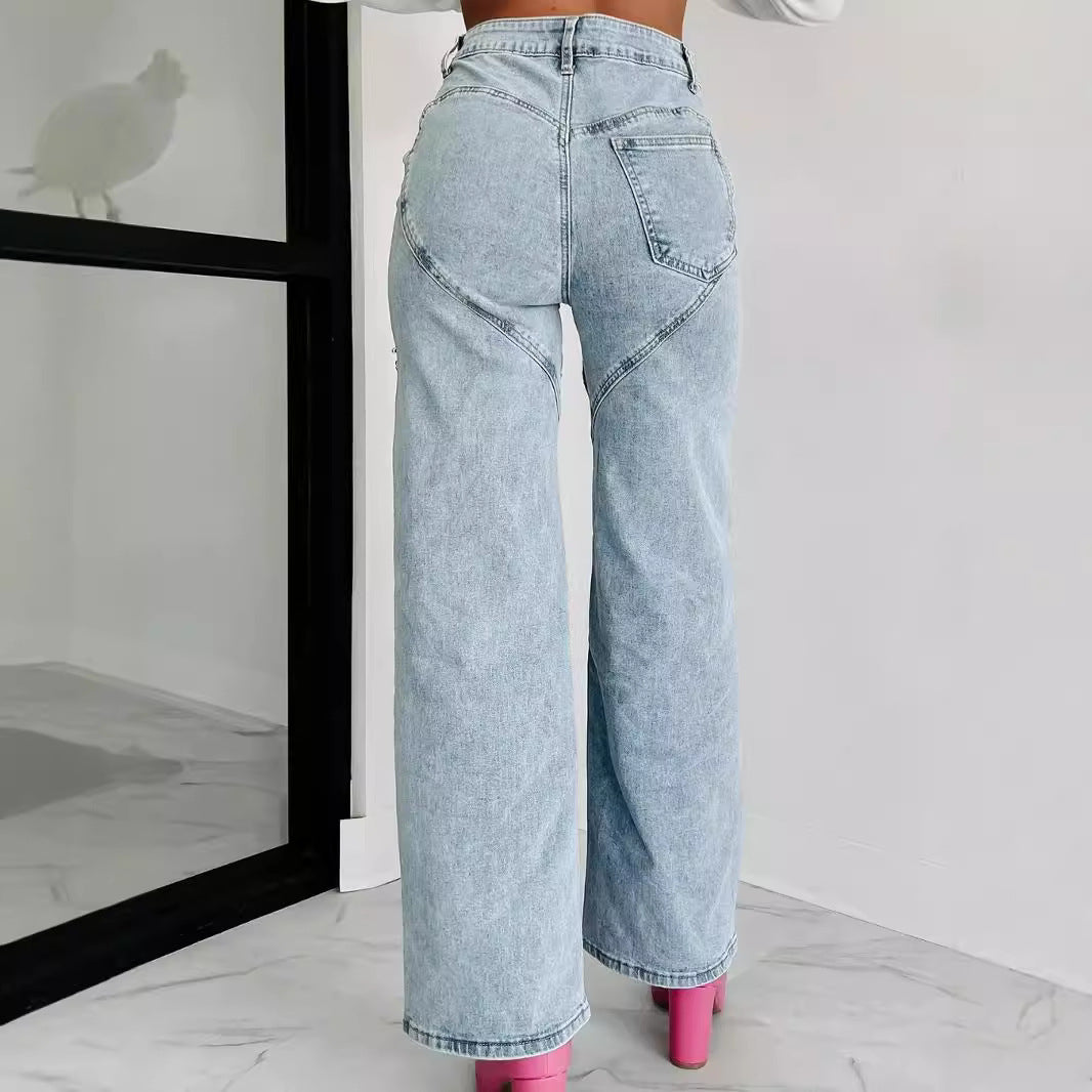 Damejeans i vintage-stil med åbne knæ og glimmerdetaljer Stilla