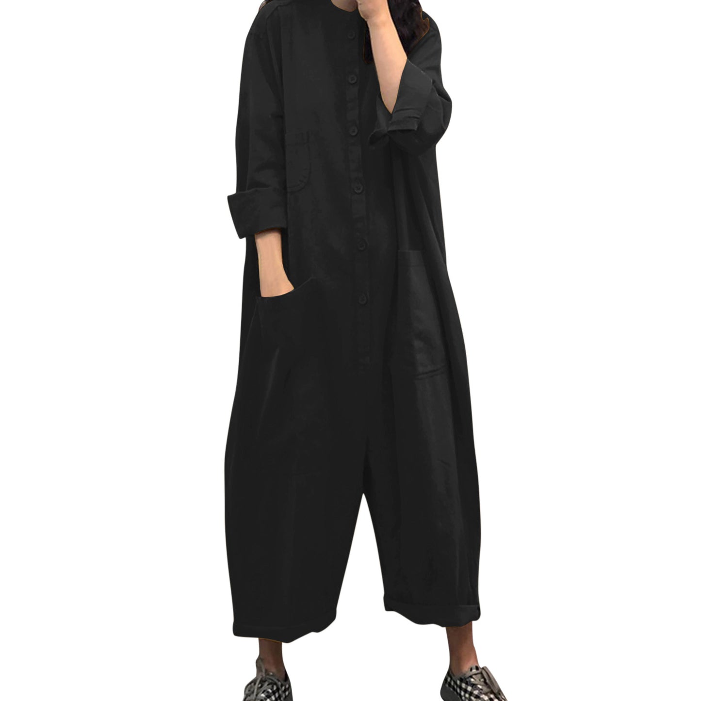 Dame Casual Jumpsuit med overdimensionerede lommer og knaplukning Stilla